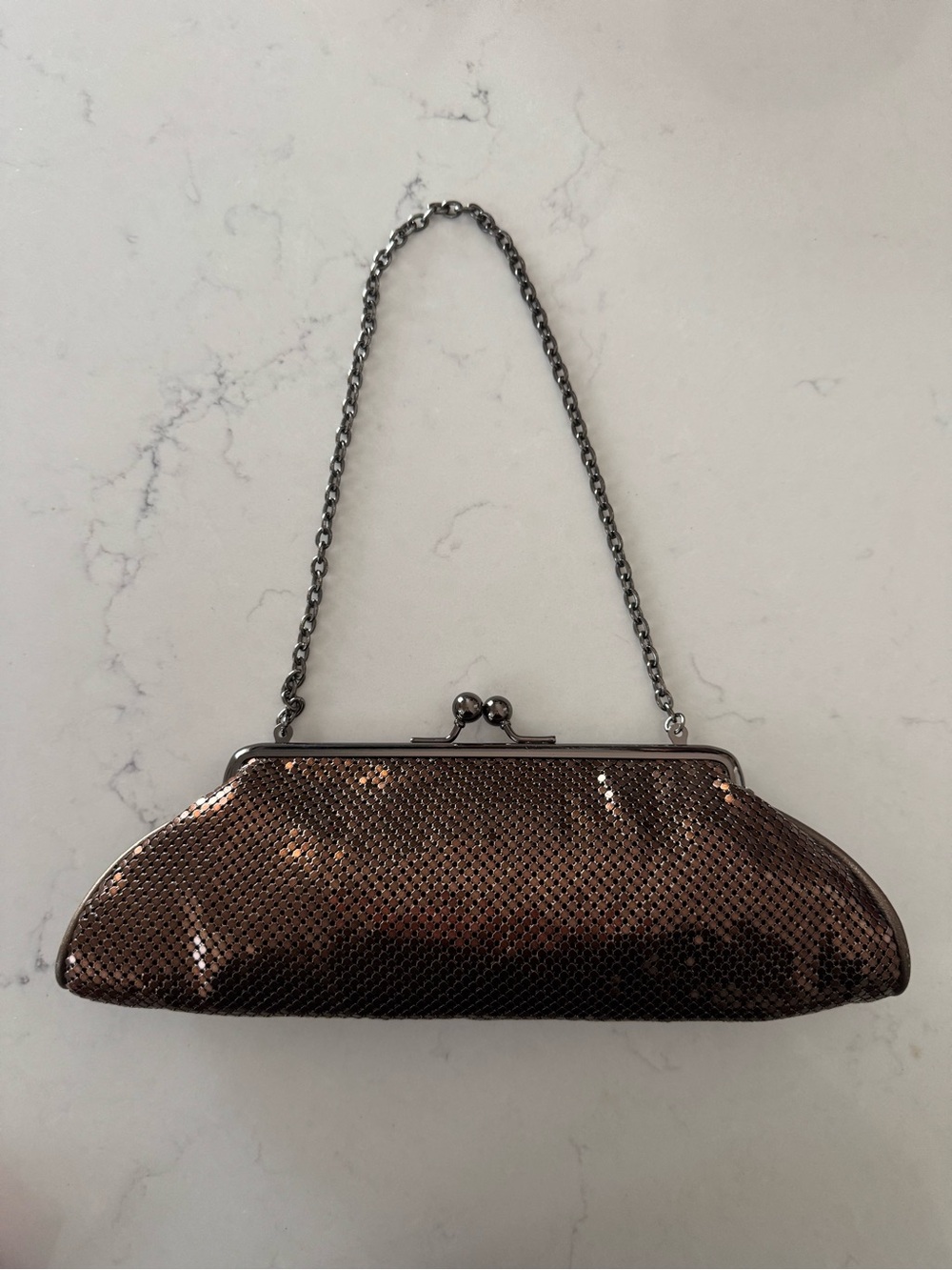 Vintage Whiting & Davis Bronze Colored Kisslock handbag